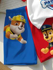 SHEIN | PAW Patrol 兒童小男孩圓領字母圖案拼色短袖T恤與短褲休閒日常套裝 - 彩色 - 查看 7