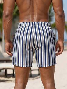 Manfinity KASUA Pantalones cortos de playa con bloques de color y rayas para hombres, vacaciones - Azul - Ver 2