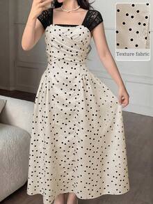 Women's Solid Color Dress, Square Neck, Short Sleeves, Minimalist Everyday Wear - 鵝黃色 - 查看 4