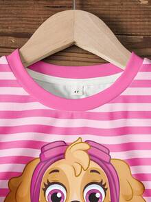 SHEIN | PAW Patrol 2 Stücke/Set Mädchen Gestreiftes & Cartoon Muster Kurzarm T-Shirt und Shorts Set - Weiss - View 6