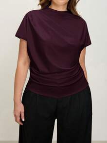 Comfylo 3D Cut Pleated Slim Fit Plus Size Top - Coffee Brown - View 4