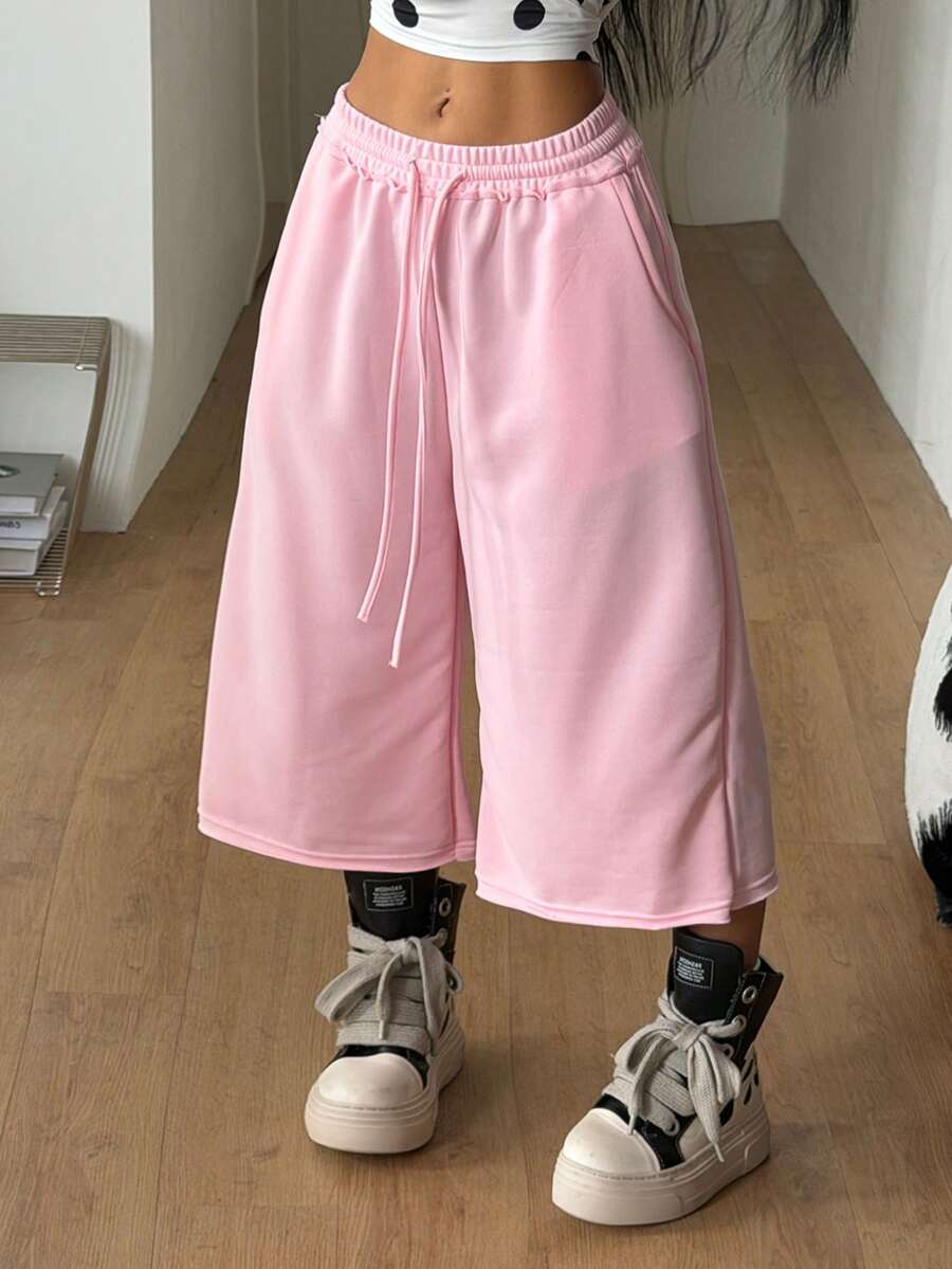 Coolane 女款春夏街頭風復古水洗磨損舒適丹寧感黑色短褲 - 淺粉色 - 查看 1