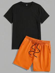 Manfinity ZONE917 Conjunto de camiseta y pantalones cortos con estampado japonés para hombre - Multicolor - Ver 3