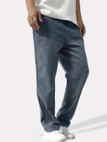 Manfinity Homme Pantalones rectos holgados para hombre con cintura de cordón y unicolor - Azul - Ver 4