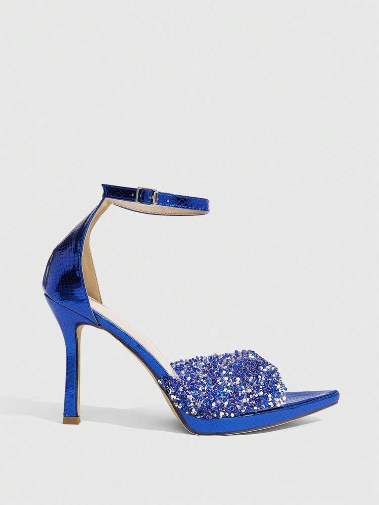 CUCCOO SZL Ladies' New Low-Water Table Rhinestone Pointed Stiletto Gorgeous High Heels With Open-Toed Sandals, Suitable For Banquets, Parties, Weddings, And Proms