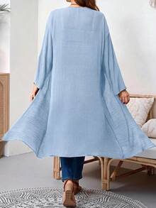 EMERY ROSE Plus Size Solid Color Casual Vacation Jacket Fall - Blue - View 2