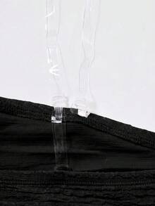 SHEIN 青少年女孩夏季新款黑色針織紋理腰部抓皺A字版型度假休閒街頭風短版抹胸迷你洋裝 - 黑色 - 查看 6