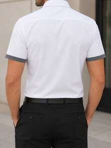 Manfinity Bizformal Men's Business Casual Patchwork Design Short Sleeve Shirt, Formal - White - View 2