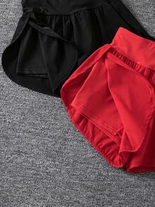 SHEIN 青少年女孩 2件組 素色休閒簡約 寬鬆舒適 百搭學院風 運動跑步戶外 高腰設計 貼身顯高 修身短褲 夏季適用 - 彩色 - 查看 5
