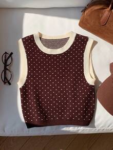 Comfortcana Women's Contrast Color Sleeveless Knit Top - Brown - View 3