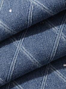 DAZY Young Girl Rhinestone Design Washed Textured Pocket Denim Jeans - Dark Wash - View 5