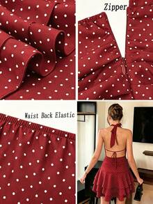 PariChic Vestido elegante y romántico de cuello halter, cintura ajustada, vestido corto con volantes plisados en albaricoque y blanco, nuevo vestido de primavera/verano, vestido para cita de - Burdeos - Ver 3