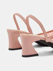 CUCCOO HITCHD Stylish And Elegant Commuter Embroidered Mesh Pointed Pumps - Light pink. - View 5