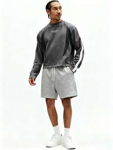 SumwonClub Fleece Sweat Shorts With Drawstring Waist Curved Seam Pockets Casual Everyday Wear - Light Grey - View 4