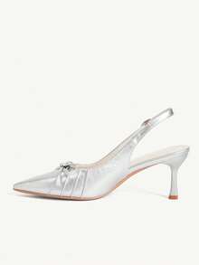 CUCCOO CHICEST 女款尖頭扣飾設計時尚高跟鞋，適合日常穿著與婚禮鞋 - 銀色 - 查看 6