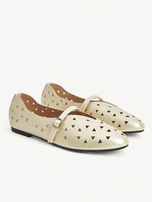 CUCCOO CHICEST Women's Skeleton, Buckle, Comfortable Flat Shoes - Gold - View 9