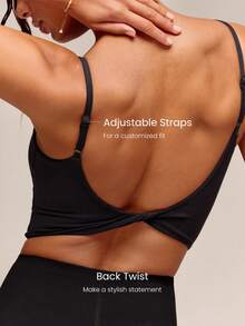 GLOWMODE 4.3" FeatherFit™ GlowTwist Tummy Control Bodysuit With Adjustable Straps Side Pockets Anti-Slip Grips Removable Cups Yoga Studio Pilates Daily Wear - Black - View 7