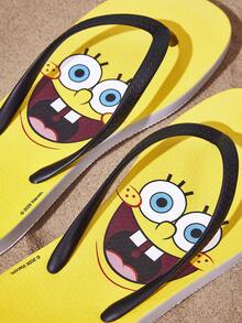 SpongeBob SquarePants | SHEIN 黃色卡通夾腳拖鞋，EVA輕量材質，腳趾保護，透氣快乾，柔軟舒適，適合室內、淋浴或海灘使用，夏季服飾，春季服飾，海灘，度假 - 黃色 - 查看 3