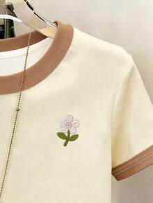 青少年女孩 T恤上衣 仿刺繡花卉圖案 卡其色與黃色拼接 寬鬆版型 T恤 適合春夏季 輕便舒適 休閒日常穿搭 酷夏系列 夏季兒童必備 開學必備單品 夏季女孩兒童款 - 彩色 - 查看 3