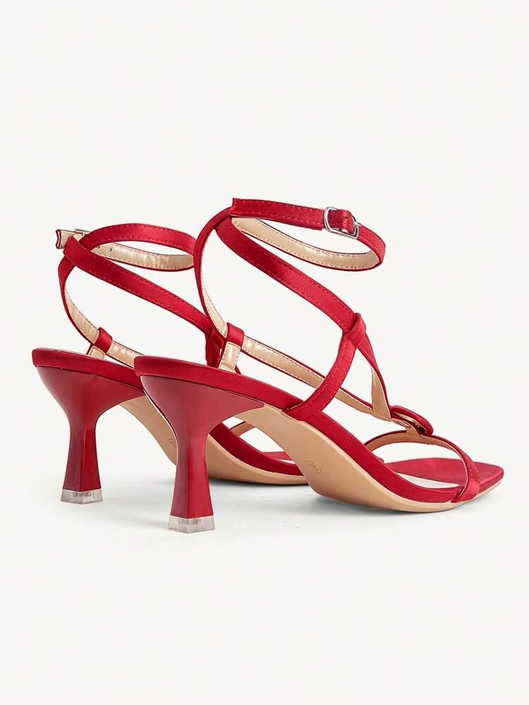 CUCCOO CHICEST Burgundy Satin Strap High-Heeled Sandals Women's Head Stiletto Cross With Love Banquet Temperament Sandals