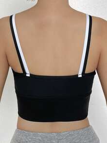 DAZY Contrast Color Double Shoulder Strap Padded Slight Push-Up Sports Bra For Women - Black - View 5