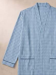 EverLounge Men's Comfortable Casual Plaid Front Opening Double Pocket Bathrobe - Multicolor - View 3