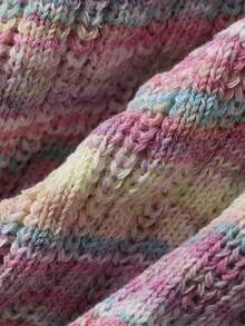 DAZY 秋季條紋拼色拼接繫帶前綁式開襟針織上衣 女款音樂節婚禮休閒度假開襟毛衣 - 粉色 - 查看 8
