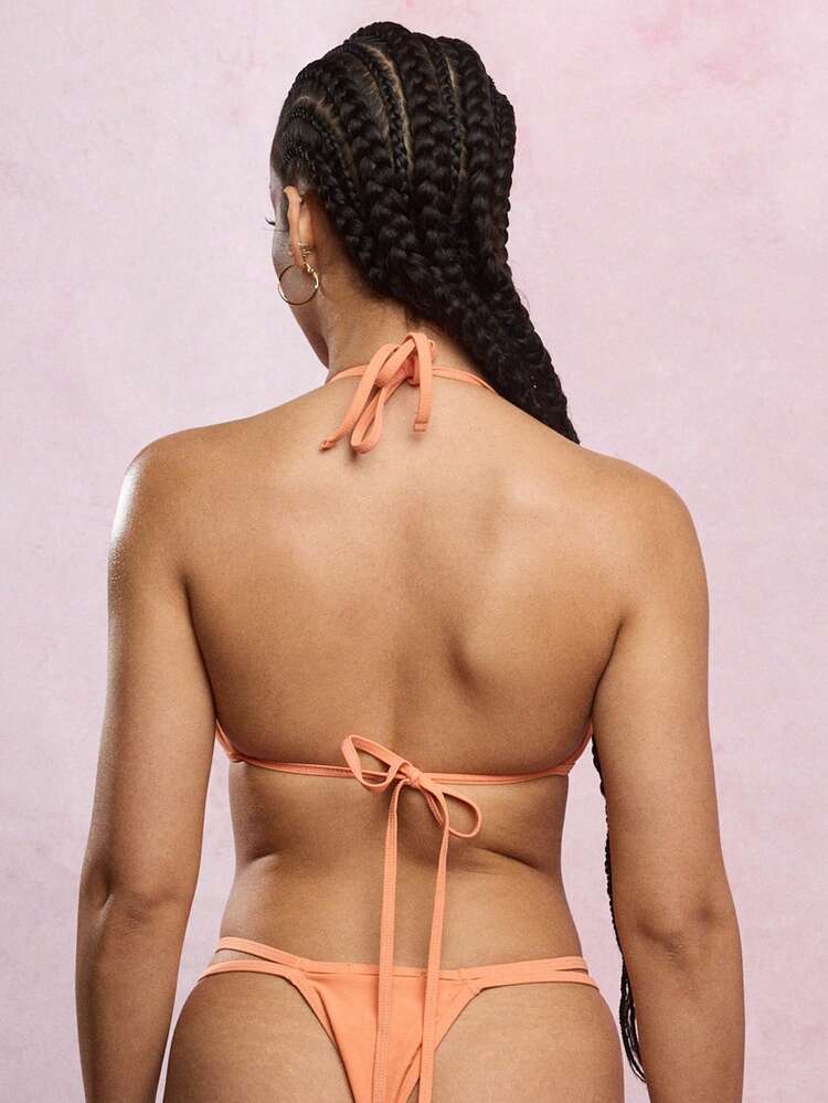 SUMWON WOMEN Conjunto de micro Maiô Bikini com decote redondo e alças estilo halter