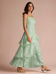 Enchnt Women's Elegant Jacquard Layered Ruffle Hem Cami Dress Party Sage Green Summer - Mint Green - View 6