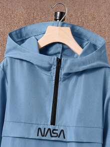 SHEIN Conjunto de 2 piezas de chaqueta con capucha y media cremallera y pantalones jogger para adolescente, adecuado para otoño/invierno, estilo deportivo casual, ideal para ir al trabajo, la escuela, uso diario, vacaciones, viajes, deportes, todas las estaciones, forro polar, engrosado - Azul - Ver 7