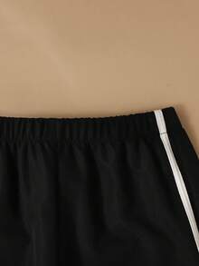 SHEIN 2件/套 女童寬鬆休閒拼色領結印花短袖T恤與素色織帶蝴蝶結長褲套裝，修身版型，適合夏季旅行、度假、上學及其他外出場合 - 黑色 - 查看 4