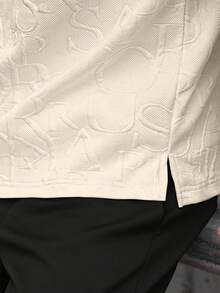 Manfinity CasualCool 加大码男士休闲纹理短袖T恤 男士两件套 男士服装套装 米色休闲两件套 男士夏季两件套 男士T恤短裤套装 - 卡其色 - 查看 5