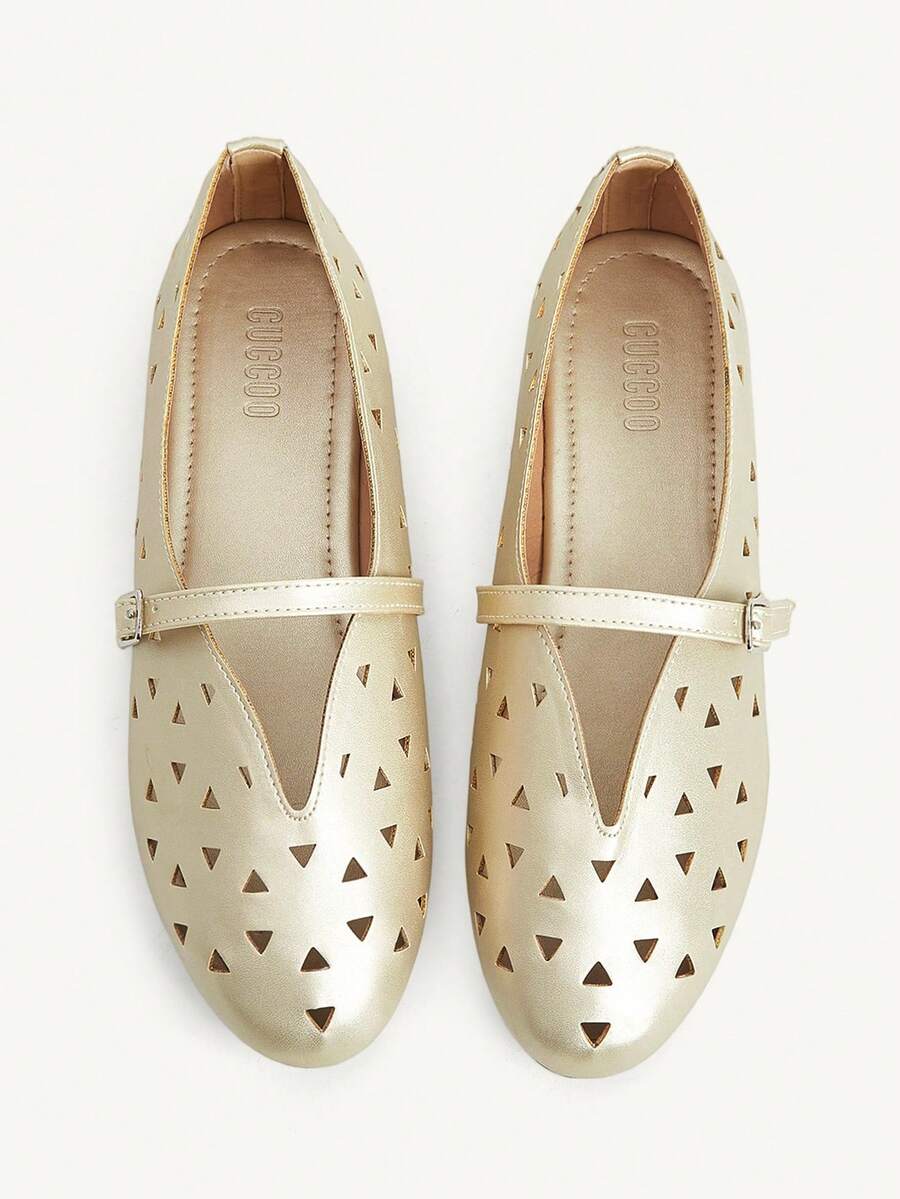 CUCCOO CHICEST Women's Skeleton, Buckle, Comfortable Flat Shoes - Gold - View 1