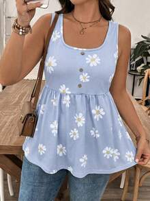 EMERY ROSE Women's Plus Size Floral Camisole Tank Top Suitable For Summer - Mauve Purple - View 5