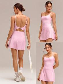 GLOWMODE FeatherFit™-Air Scoop Neck Knotted Mini Dress Quick Dry Moisture Wicking - Pink - View 8