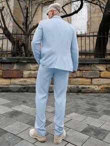 Artur Kramer Men's Solid Color Casual Commuter Blazer & Pants Formal Suit Clothes Formal - Baby Blue - View 4