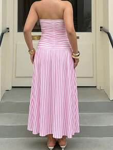 SHEIN EZwear Vestido de línea sin tirantes para mujer de talla grande - Rosa - Ver 2