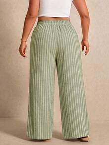 Elaquor Plus Size Women's Light Green Drawstring Waist Loose Long Pants Summer Versatile Beach Vacation Casual - Green - View 2