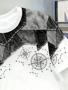 Manfinity Joysei Men's Patterned Casual Crew Neck Short Sleeve T-Shirt - Black and White - View 3