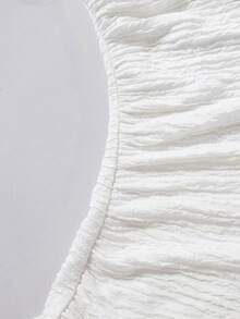 SHEIN Teen Girls Summer New White Knit Textured Waist Ruched A-Line Vacation Casual Street Style Short Tube Mini Dress - White - View 7
