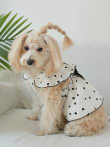 PETSIN One Piece Cute Romantic Heart Strap Ruffled Hem Pet Dress - Black and White - View 6