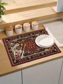 1pc Vintage Floral & Geometric Pattern Absorbent Drying Mat, Suitable For Dining Table, Coffee Machine, Multi-Purpose Drainage Pad, Home Gift, Desktop Decor - XYLSD-96 - View 5
