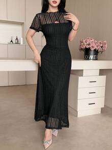 Feyla Women's Elegant Lace Patchwork Cut Out Dress Dinner Date Black Summer - Black - View 3