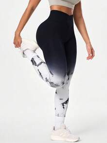 SHEIN Core Rhythm 女款高腰字母印花休閒百搭日常旅行運動緊身內搭褲 - 彩色 - 查看 4