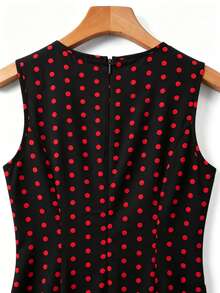 Franclia Women's Summer Red And Black Polka Dot Bow Decor Waist-Defining Sleeveless A-Line Dress Fresh Sweet Style Party Date Everyday Cute Retro - Red and Black - View 3