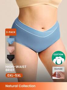 LUVLETTE Plus 3条装纯棉高腰三角裤女士内裤套装 - 粉彩色 - 彩色 - 查看 1