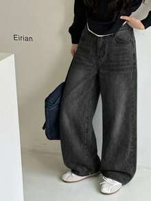 Tween Girl Casual Washed Wide Leg Jeans - Black - View 3