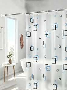 1 Paquete de Cortina de Ducha a Cuadros PEVA con Ganchos Gratis | Decoración de Baño Impermeable, Diseño Geométrico Moderno, Ligera y Fácil de Instalar - Multicolor - Ver 11