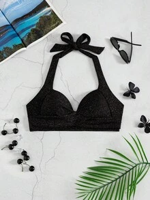 Swim Vcay 夏季春假新款掛脖式托高性感優雅度假海灘泳池派對女款泳衣上衣 - 黑色 - 查看 8