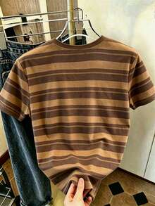 Resyla Camiseta feminina casual vintage listrada com estampa de urso, ombros caídos e mangas curtas, ideal para o verão. - Multicolorido - Ver 2